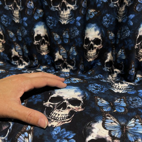 Digitrikoo: Pääkallot ja perhoset, tummansininen - farkunsininen