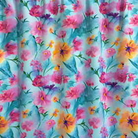 Digitrikoo: Hennot vesivärikukat, vaalea turkoosi - pinkki - lämmin keltainen