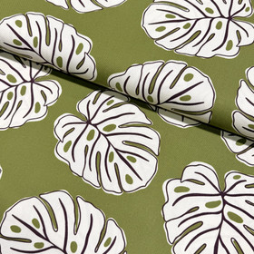 Canvas: Suuret lehdet, oliivinvihreä - valkoinen