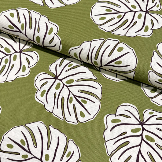 Canvas: Suuret lehdet, oliivinvihreä - valkoinen