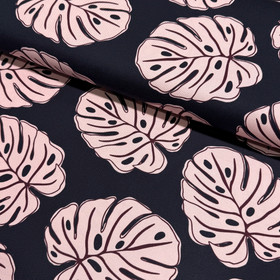 Canvas: Suuret lehdet, tummansininen - vaaleanpunainen