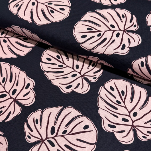 Canvas: Suuret lehdet, tummansininen - vaaleanpunainen