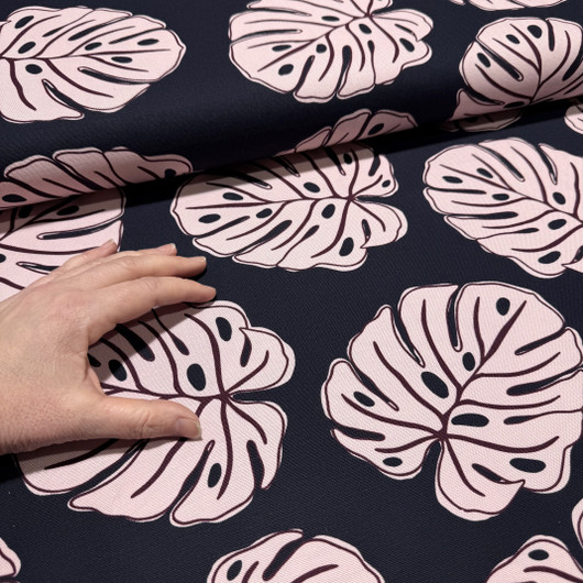 Canvas: Suuret lehdet, tummansininen - vaaleanpunainen