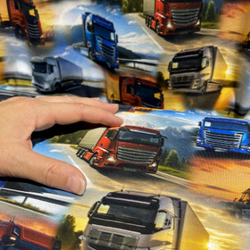 Digitrikoo: Kuorma-autot tiellä, vaaleanharmaa - sininen - oranssi