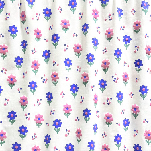 Trikoo: Kukat glitterillä, valkoinen - violetti - vaaleanpunainen