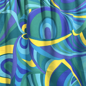 Kudottu viskoosi - puuvilla: Suuret graafiset kuviot, vihreä - sininen - keltainen