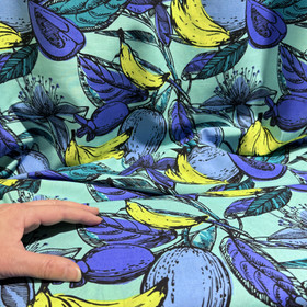 Kudottu viskoosi - puuvilla: Hedelmät, minttu - sininen - keltainen 