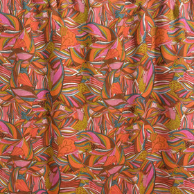 Kudottu viskoosi: Lehdet, murrettu oranssi - murrettu turkoosi