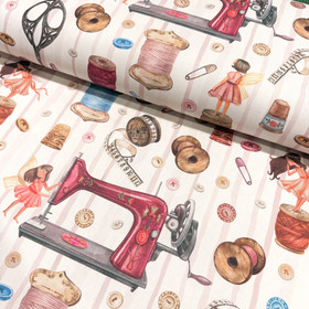 Canvas: Ompelukone ja - tarvikkeet, luonnonvalkoinen - vanha roosa