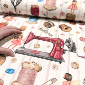 Canvas: Ompelukone ja - tarvikkeet, luonnonvalkoinen - vanha roosa