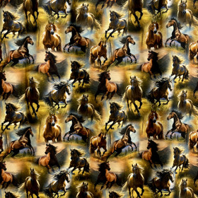 Digitrikoo: Hevoset laitumella, oliivinvihreä - ruskea - sininen