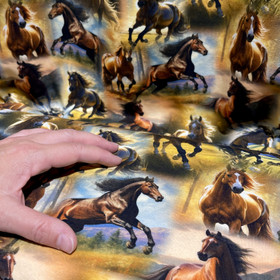 Digitrikoo: Hevoset laitumella, oliivinvihreä - ruskea - sininen