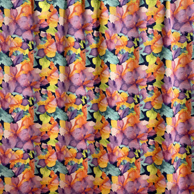 Digitrikoo: Värikkäät kukat ja lehdet, tummansininen - laventeli - keltainen