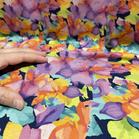 Digitrikoo: Värikkäät kukat ja lehdet, tummansininen - laventeli - keltainen