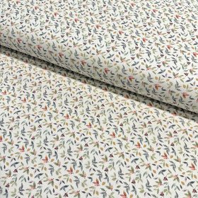 Canvas: Pienet lehdet, luonnonvalkoinen - armeijanvihreä - okra