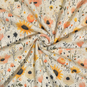 Ribbitrikoo: Unikot ja auringonkukat, luonnonvalkoinen - roosa - lämmin keltainen