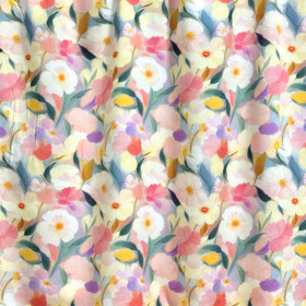 Kudottu viskoosi: Hennot kukat ja lehdet, vaaleankeltainen - violetti - pinkki