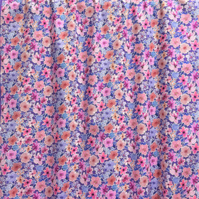 Puuvillapopliini: Pinkit ja roosat kukat, violetti 
