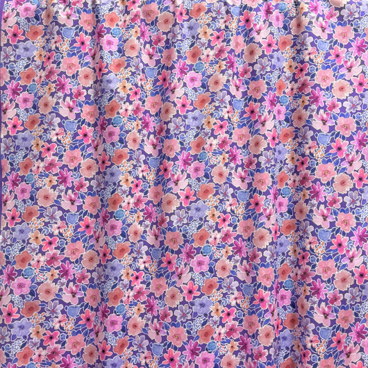 Puuvillapopliini: Pinkit ja roosat kukat, violetti 