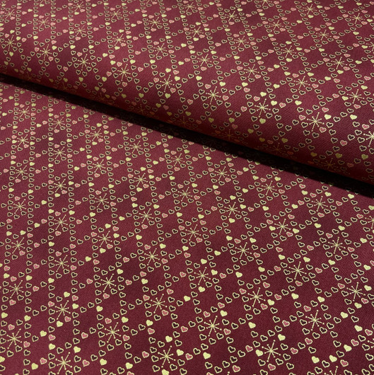 Puuvilla: Sydänruutukuvio, tummanpunainen - kulta