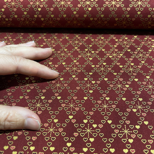 Puuvilla: Sydänruutukuvio, tummanpunainen - kulta