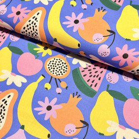 Canvas: Hedelmät, sininen - keltainen - oranssi - vaaleanpunainen