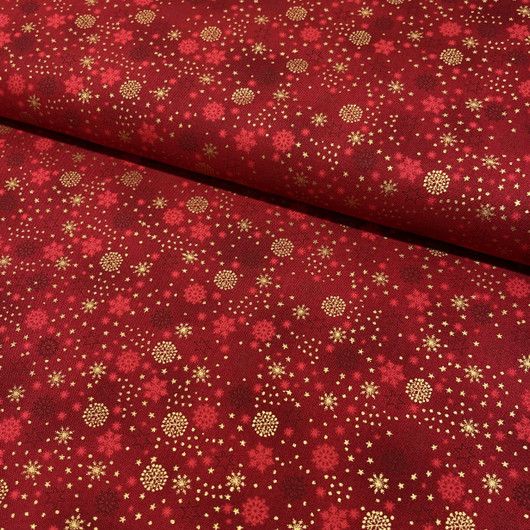 Puuvilla: Lumihiutaleet, tummanpunainen - kulta