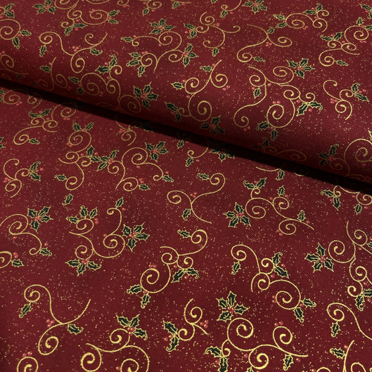 Puuvilla: Mistelinoksat, tummanpunainen - kulta