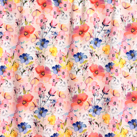 Digitrikoo: Kukat ja kissat, hento vaaleanpunainen - koralli - sininen - keltainen 