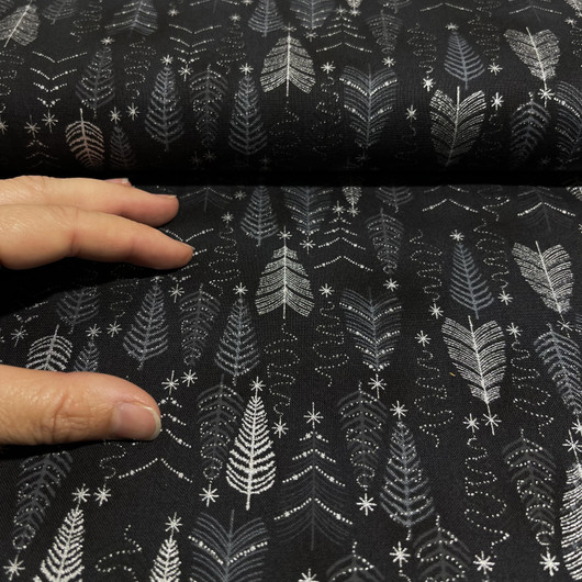 Puuvilla: Joulukuuset, musta - hopea