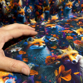 Digitrikoo: Ketut ja kukat, tummansininen - oranssi - violetti