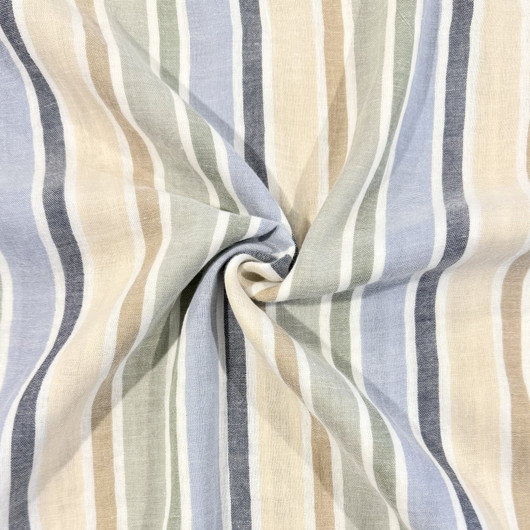 Double gauze: Pystyraidat, valkoinen - beige - vaaleansininen - vanha vihreä