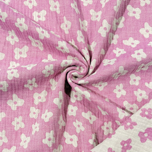 Double gauze: Kaksipuoleinen kukka, vaaleanpunainen - luonnonvalkoinen 