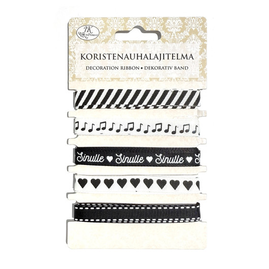Koristenauhalajitelma musta - valkoinen 5 x 1m