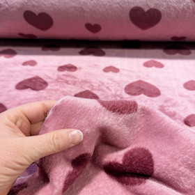 Polar fleece: Sydämet, vanha roosa - viininpunainen