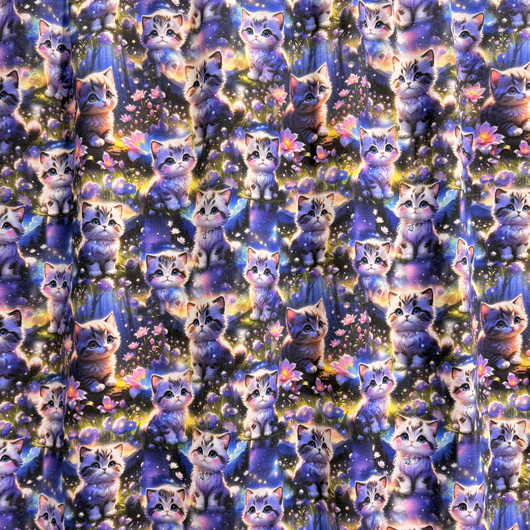 Digitrikoo: Kissat ja violetit kukat, violetti - vaaleanpunainen