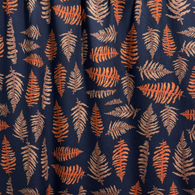 Viskoosi twill: Lehdet, tummansininen - oranssi