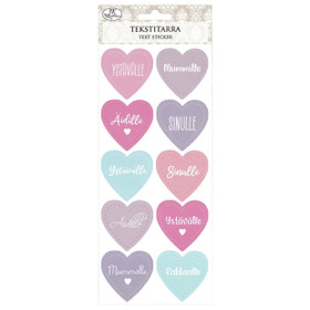 Tekstitarra, Sydämet lila - turkoosi - pinkki