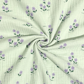 Double gauze: Pienet violetit kukat, minttu