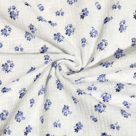 Double gauze: Pienet siniset kukat, valkoinen - sininen 