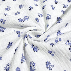 Double gauze: Pienet siniset kukat, valkoinen - sininen 