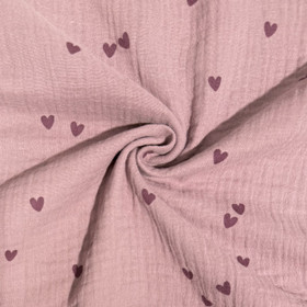 Double gauze: Pienet sydämet, vanha roosa - tumma vanha roosa