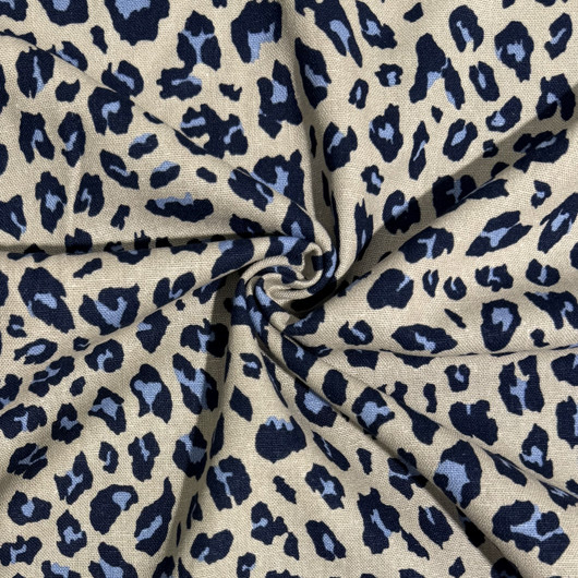 Kivipesty viskoosi-pellava: Leopard beige - tummansininen - vaaleansininen 