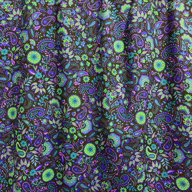 Kudottu viskoosi: Paisleykuviot, musta - sininen - vaaleanvihreä