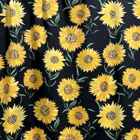 Puuvillapopliini: Suuret auringonkukat, musta - keltainen