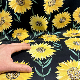 Puuvillapopliini: Suuret auringonkukat, musta - keltainen