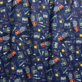 Puuvillapopliini: Työkoneet, tummansininen - monivärinen