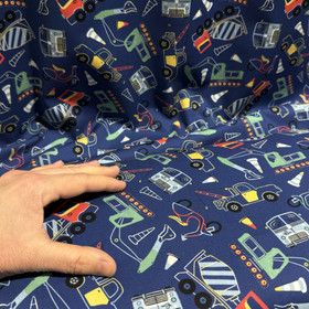 Puuvillapopliini: Työkoneet, tummansininen - monivärinen