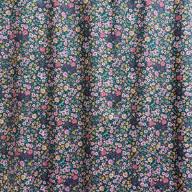 Puuvillapopliini: Pienet vaaleanpunaiset kukat, petrooli - vaaleanpunainen