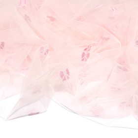 Brodeerattu pehmoinen tylli: Rusetit, hento vaaleanpunainen - vaaleanpunainen